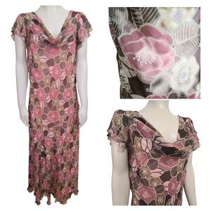 Phase Eight floral stretch Silk dress size 18 UK US L -XL Chiffon Pearl bead Y2k